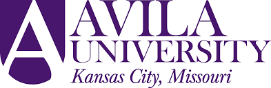 A purple and white logo for avila university kansas city missouri