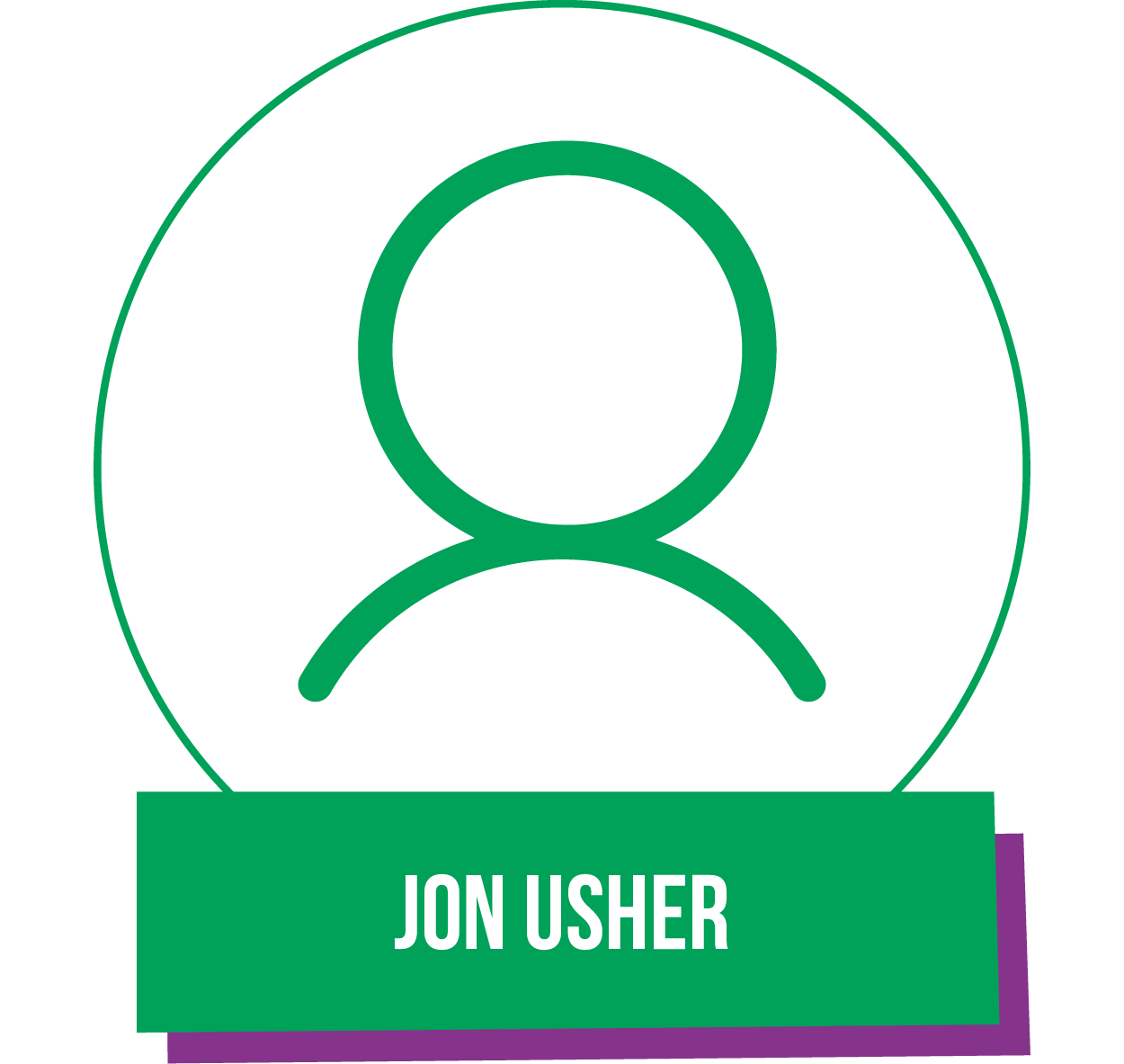 A green circle with jon usher written on it