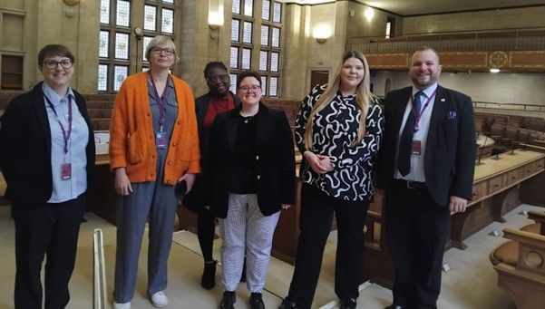 L-R
Lucy Vanes, Assistant Director of Public Health (Health Improvement and Health Creation), MCC; Katherine Bird, Project Manager - Public Health, MCC; Sade Fraser, Strategic Lead, Making Manchester Fairer & Age Friendly, MCC; Me; Amber Smith McKeown, MMF Community Forum Member, Cllr Thomas Robinson, Executive Member of Healthy Manchester and Adult Social Care, Co-Chair of Making Manchester Fairer Programme Board.