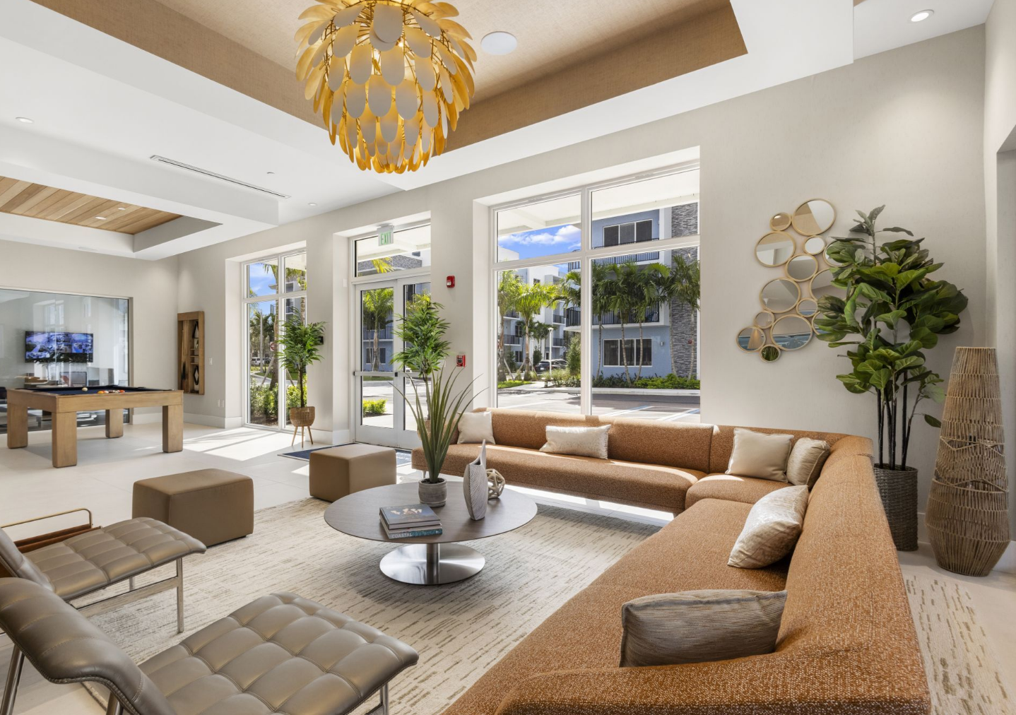 clubhouse with plenty of seating and a pool table