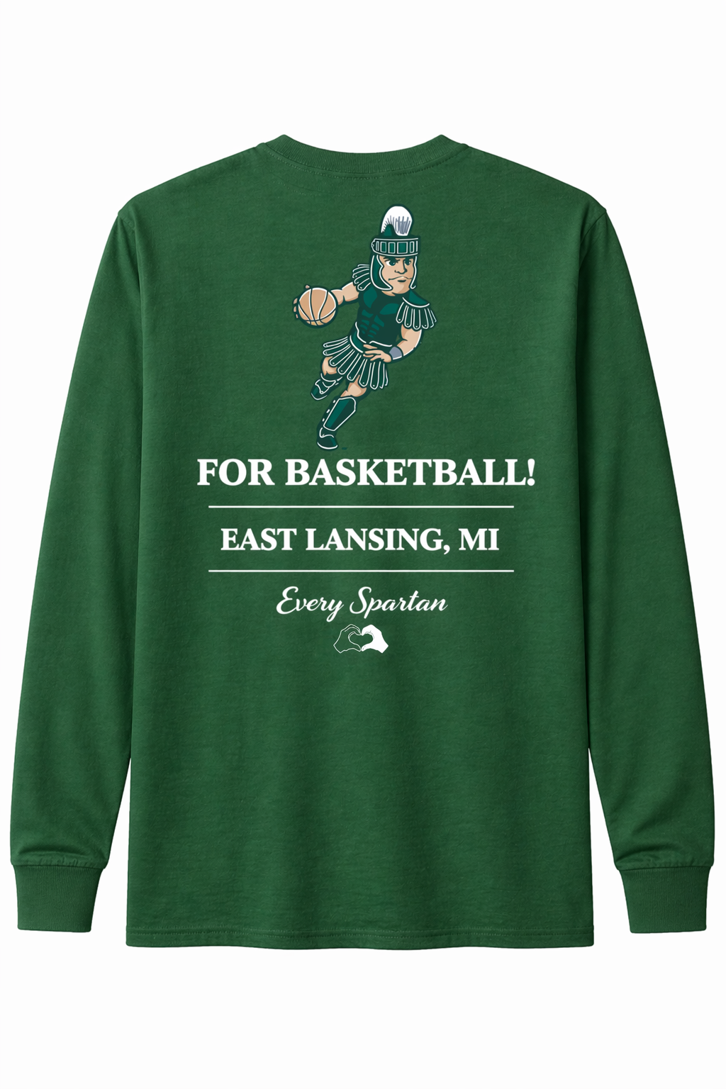 Green long-sleeve shirt with basketball player graphic and “FOR BASKETBALL! FAST LANE, Mr. Enjoy Session” text