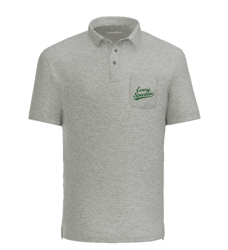 Light gray polo shirt with green embroidered 