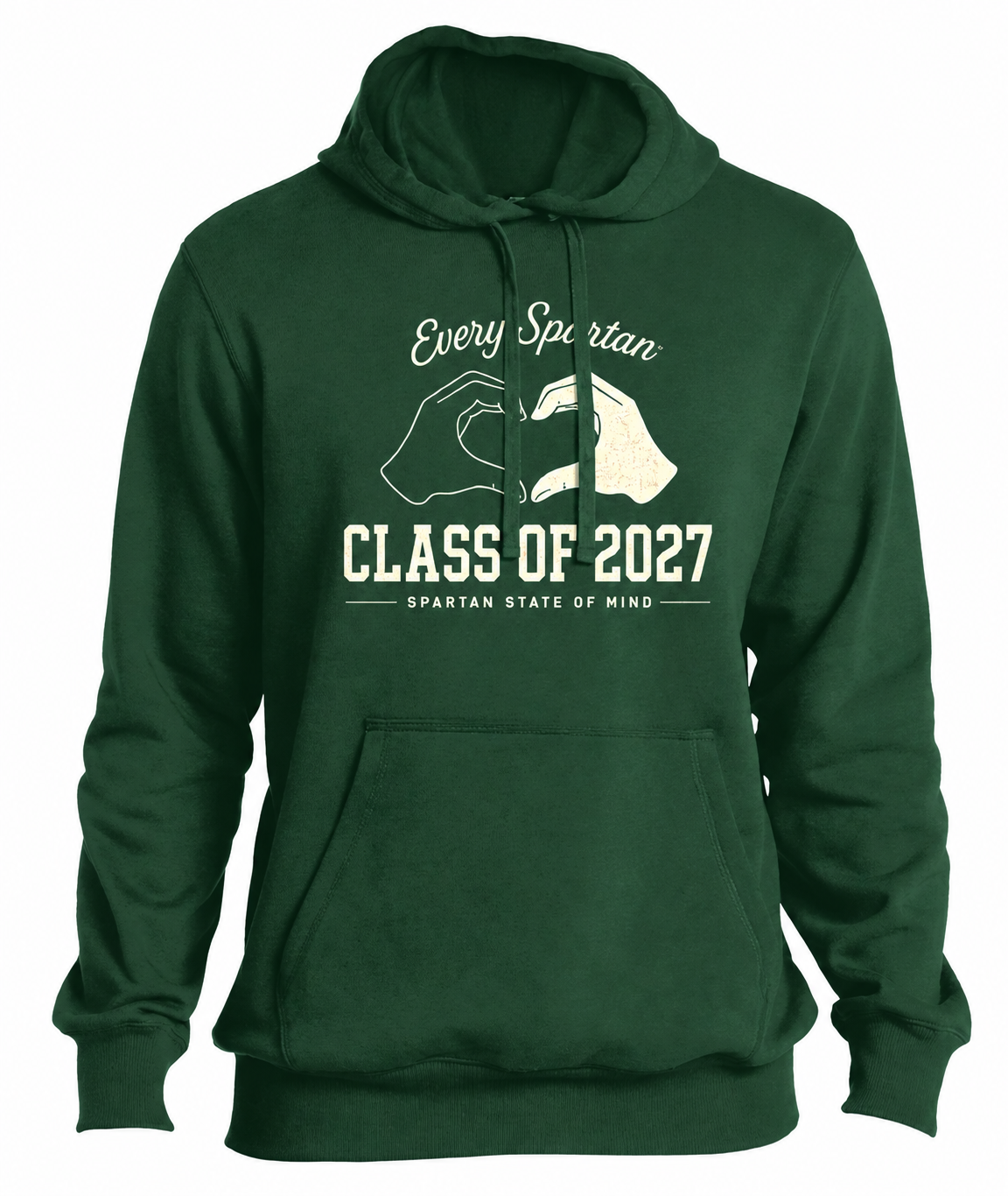 Green hoodie with “Class of 2027” text and graduation cap graphic.