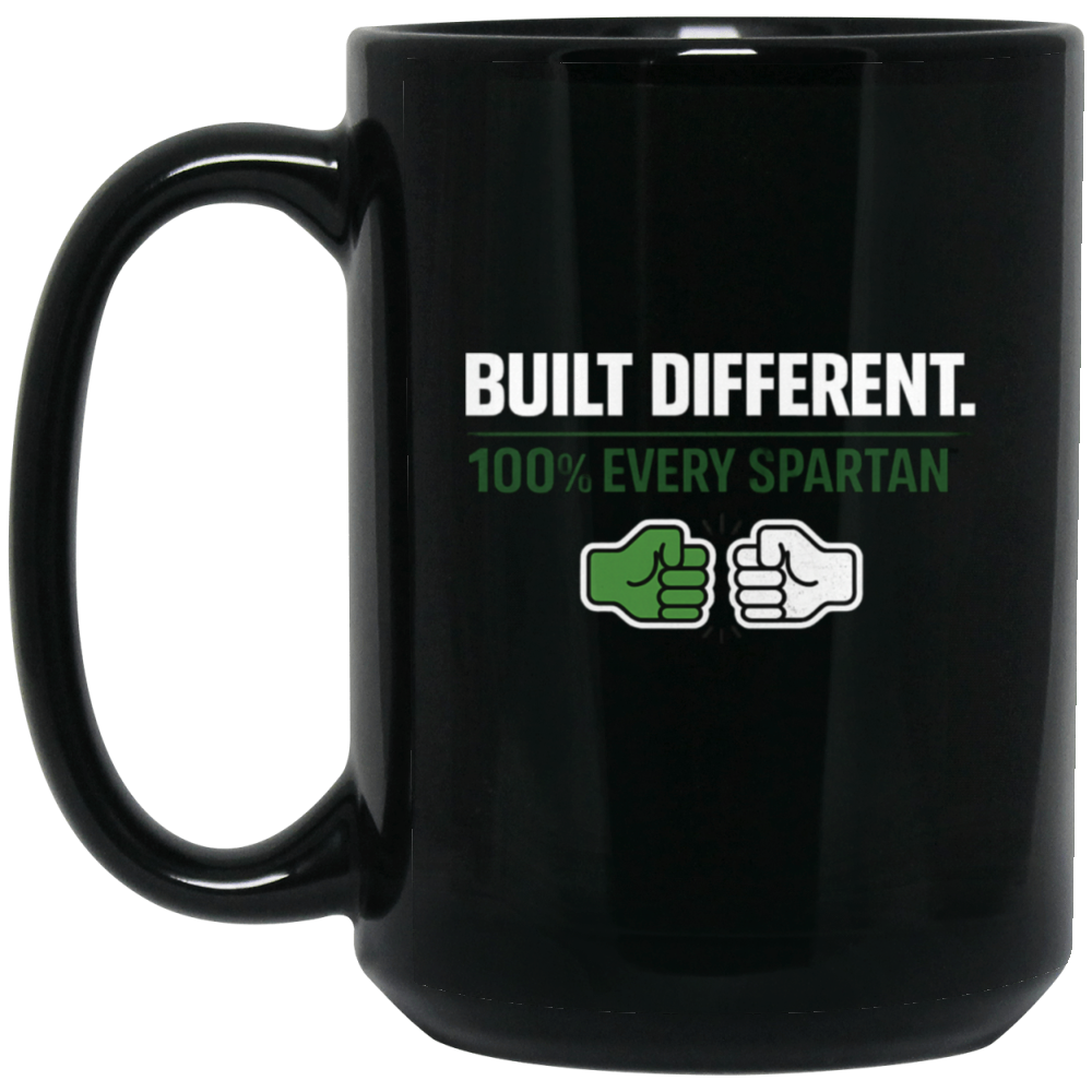 15oz. Black Ceramic Mug Built Different Fists