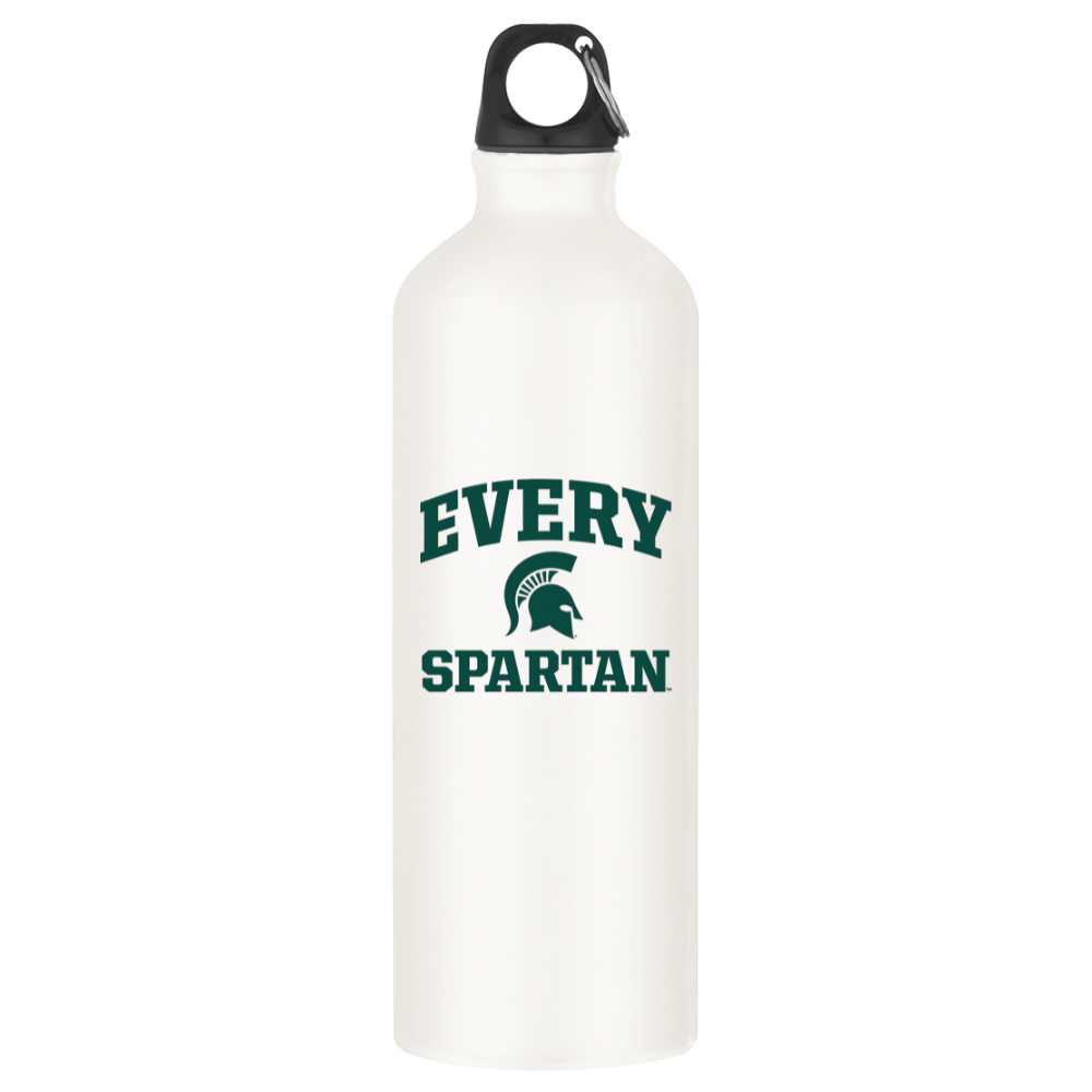 White water bottle with black cap and green 