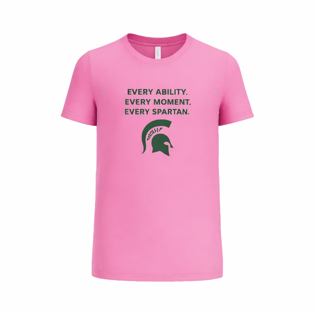 Pink t-shirt with the green text 