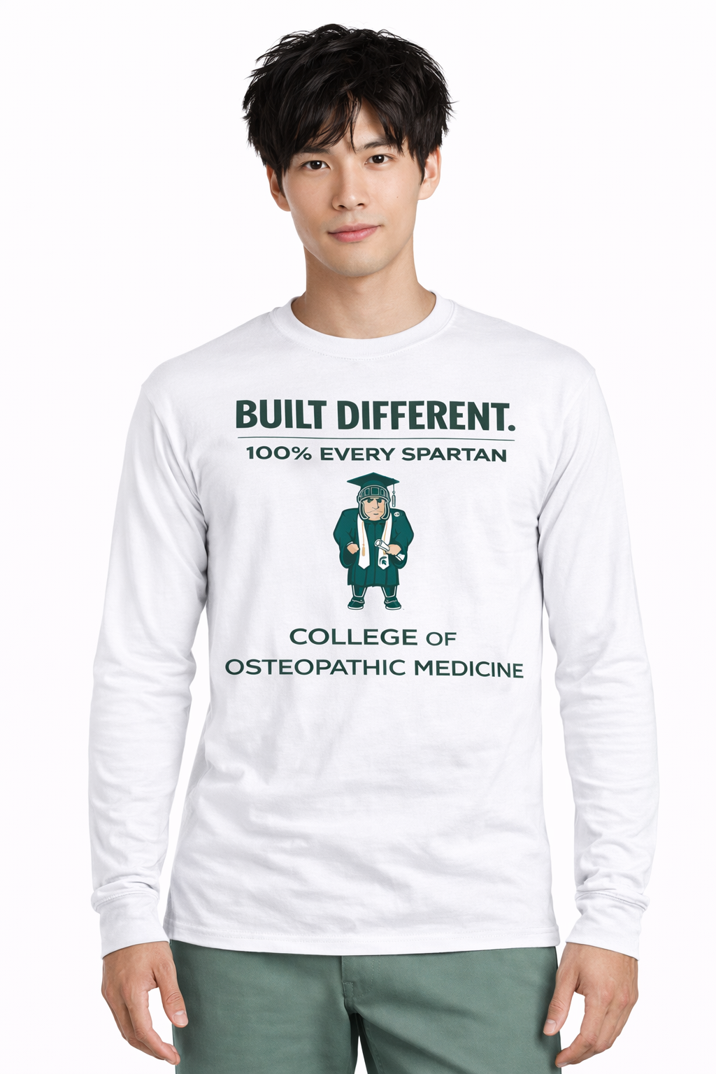 A white long-sleeved shirt with 