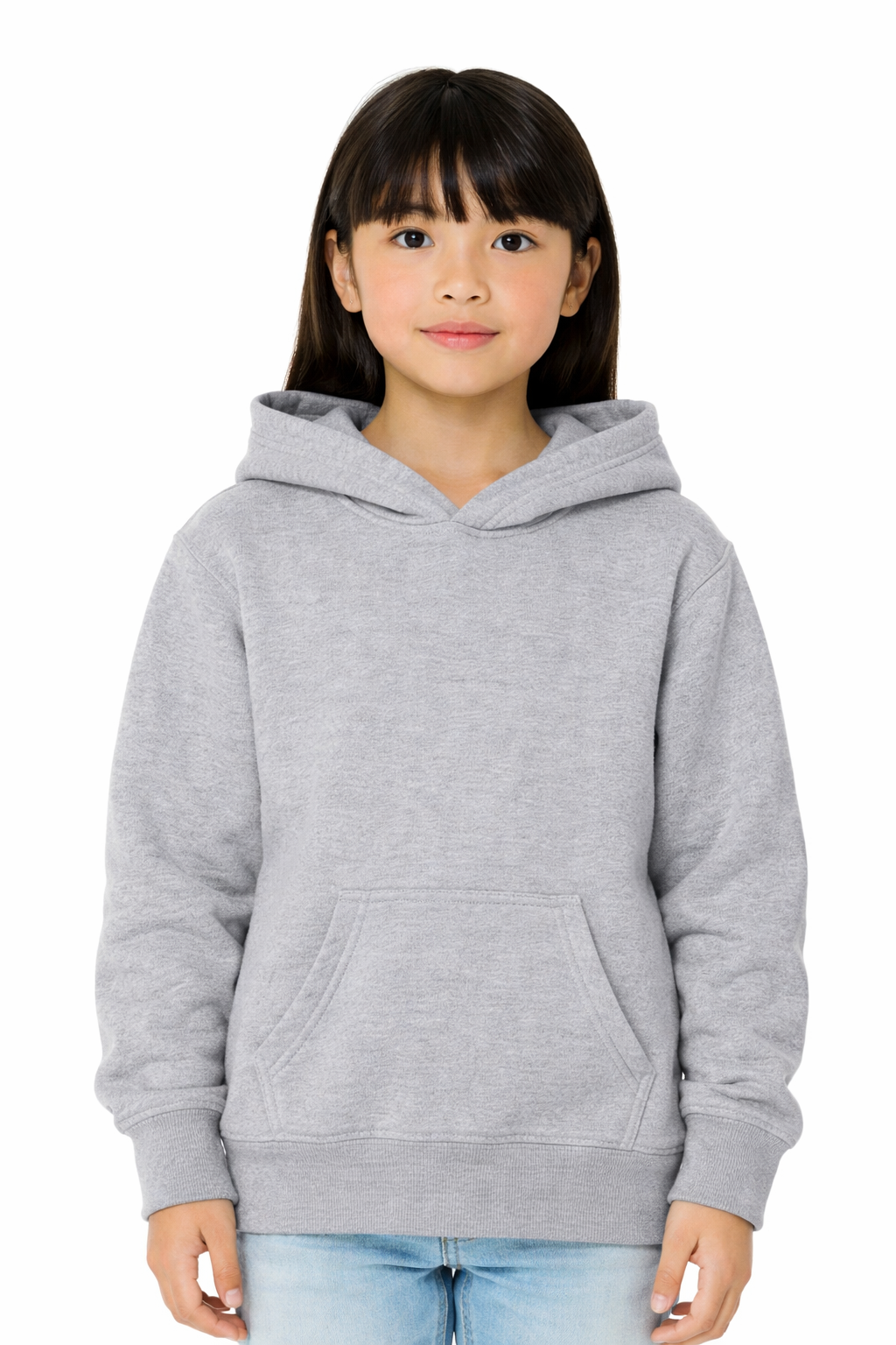 A grey hooded sweatshirt with 