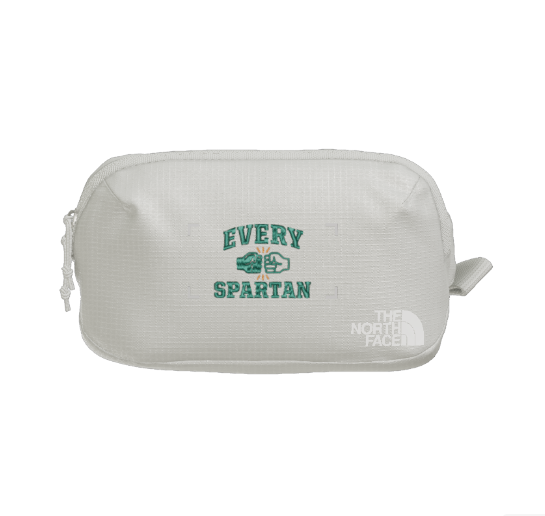 Light gray North Face Spartan bag with green text: 