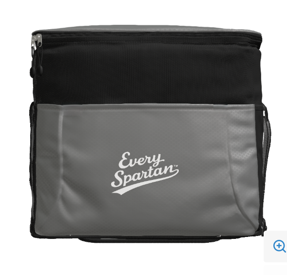 Gray and black insulated cooler bag with 
