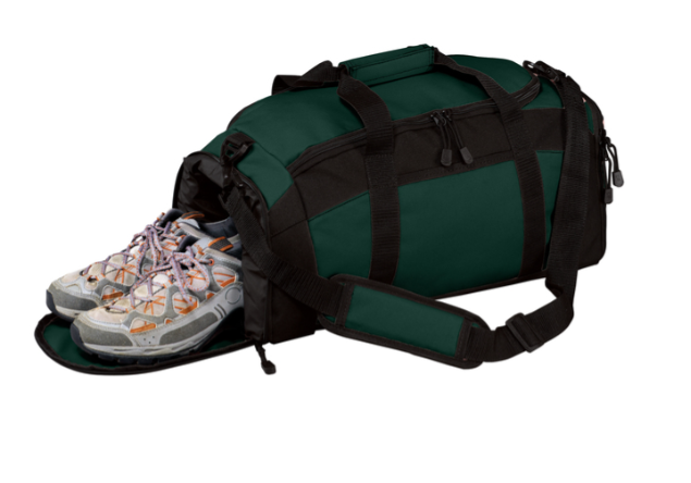 Green and black duffel bag with 