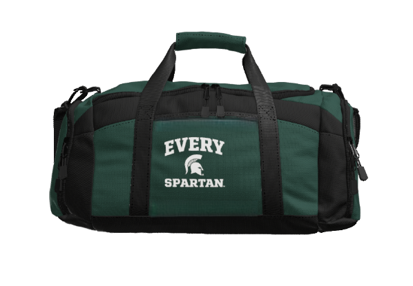 Green and black duffel bag with 