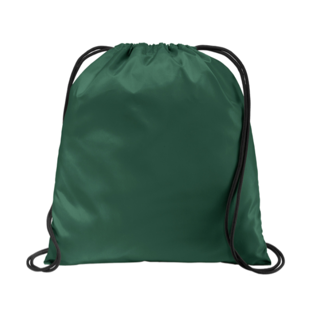Green drawstring bag with white 