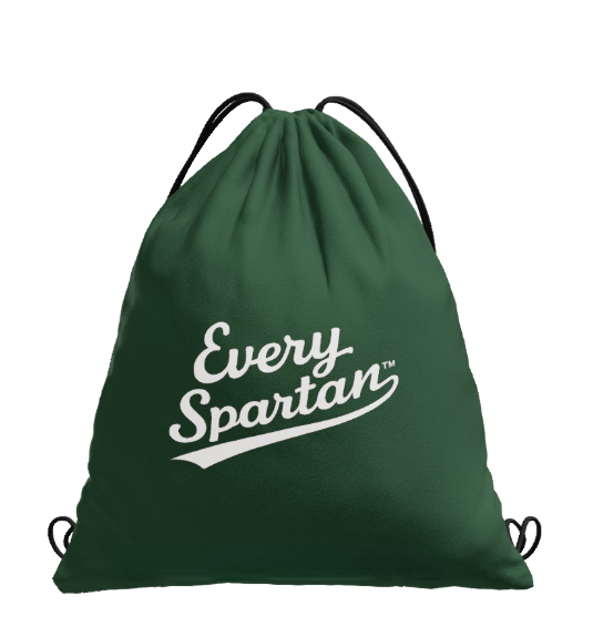 Green drawstring bag with white 