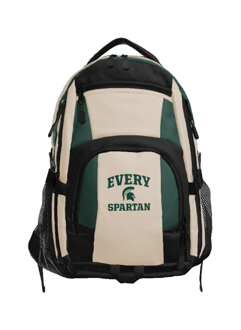 Green, black, and tan backpack with 
