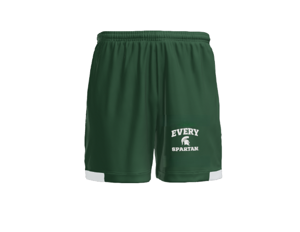 Green athletic shorts with white trim and 