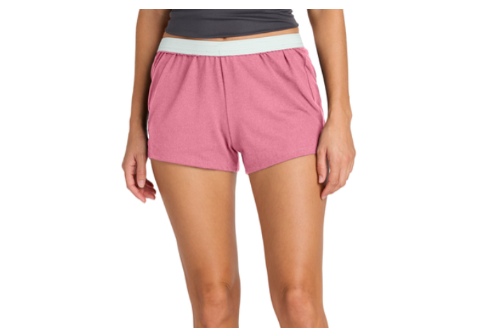 Pink athletic shorts with a white 