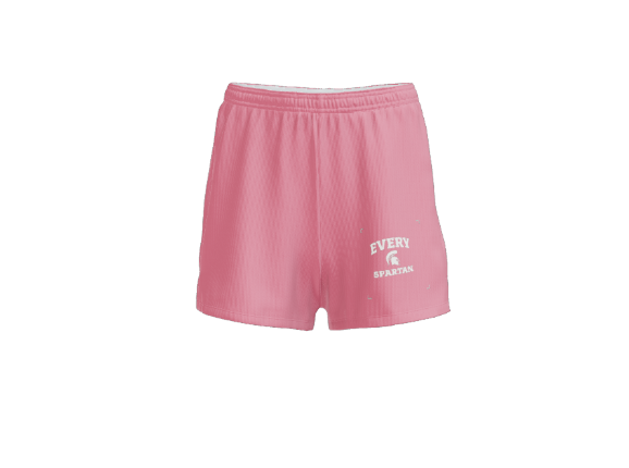 Pink athletic shorts with a white 