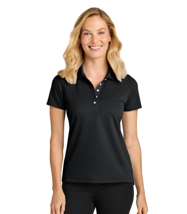 Black polo shirt with white logo 
