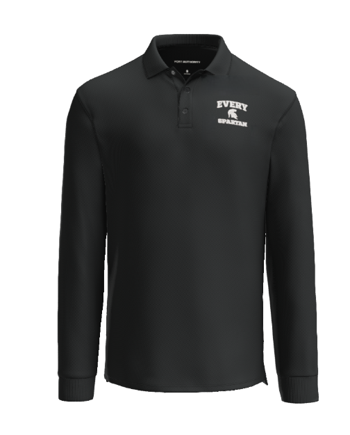 Green long-sleeved polo shirt with white 