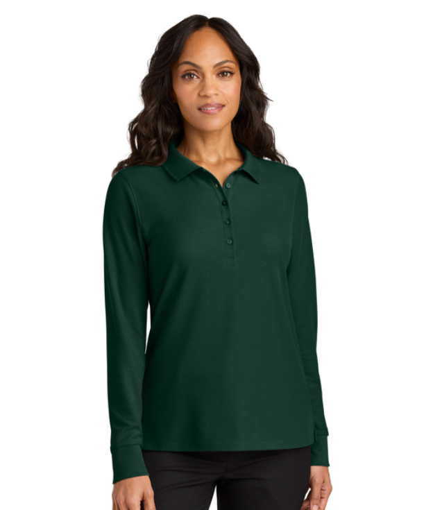 Women’s Wearever Signature Pique Long Sleeve Polo (hockey script) Port Authority® Dark Green