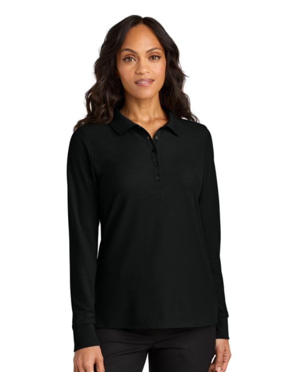 Women’s Wearever Signature Pique Long Sleeve Polo (hockey script) Port Authority® Black