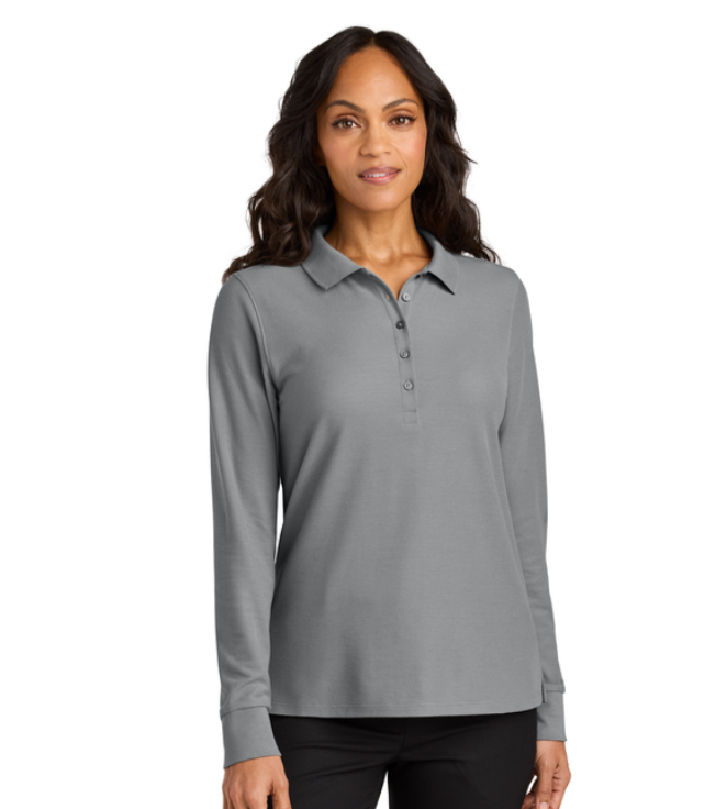 Women’s Wearever Signature Pique Long Sleeve Polo (hockey script) Port Authority® Gusty Grey