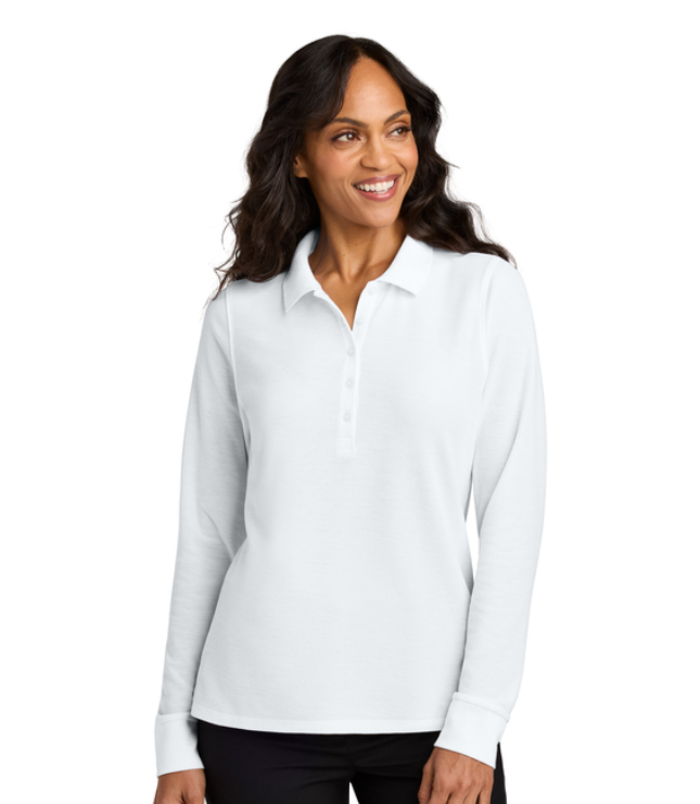 White long-sleeved polo shirt with 