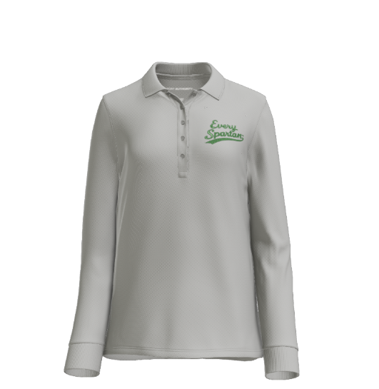 White long-sleeved polo shirt with 