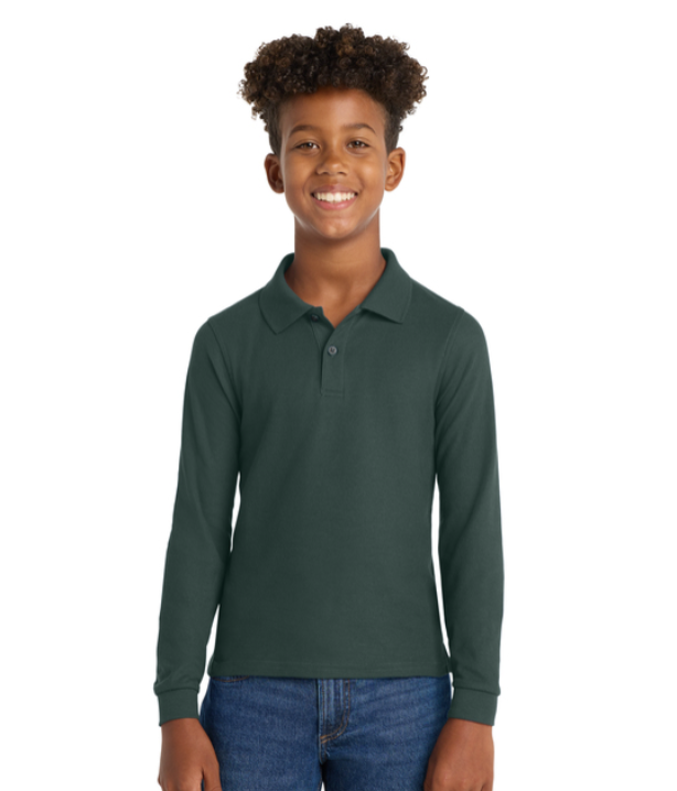 Youth Silk Touch™ Long Sleeve Polo (hockey script) Port Authority® Dark Green