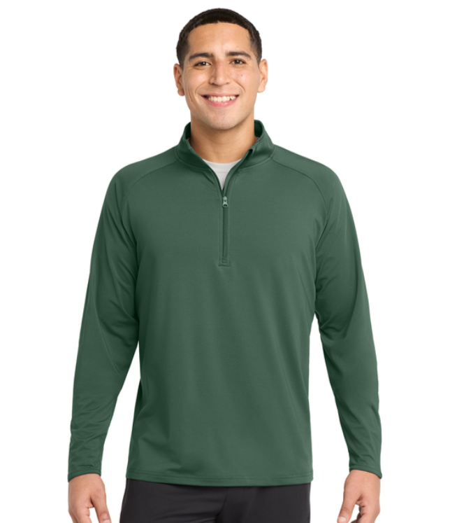 Green long-sleeved quarter-zip athletic shirt with 