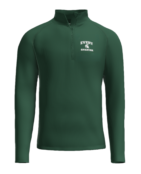 Green long-sleeved quarter-zip athletic shirt with 