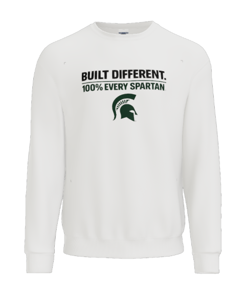 White crewneck sweatshirt featuring 