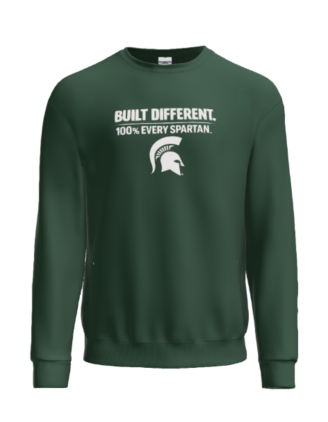 A dark green long-sleeved sweatshirt featuring the white text 