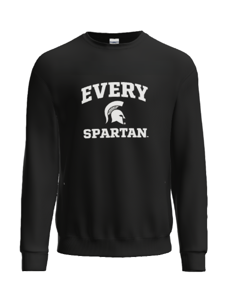 A black crewneck sweatshirt with the text 