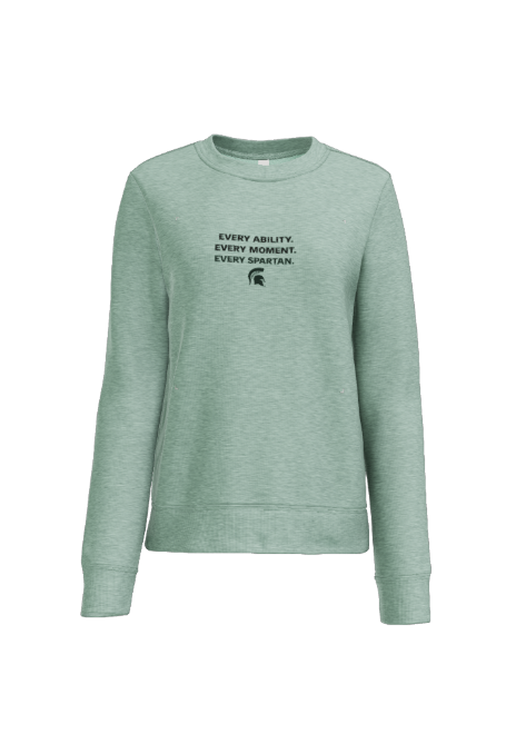 Green sweatshirt with black text: 