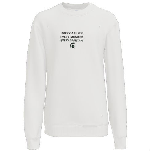 White sweatshirt with text 