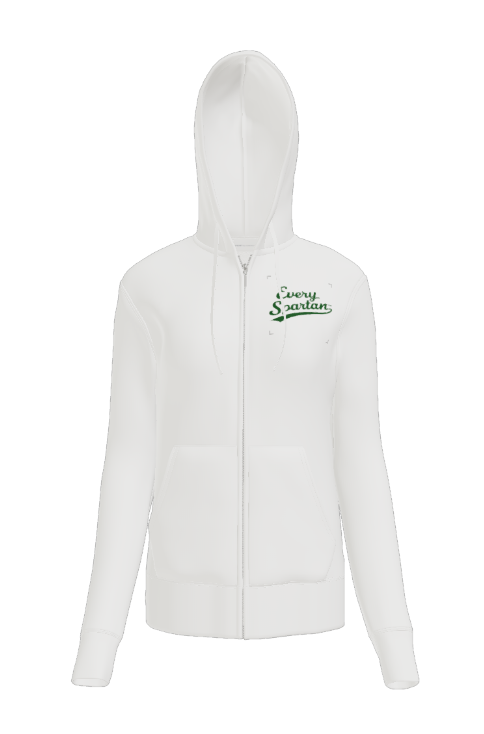 White hooded zip-up sweatshirt with 