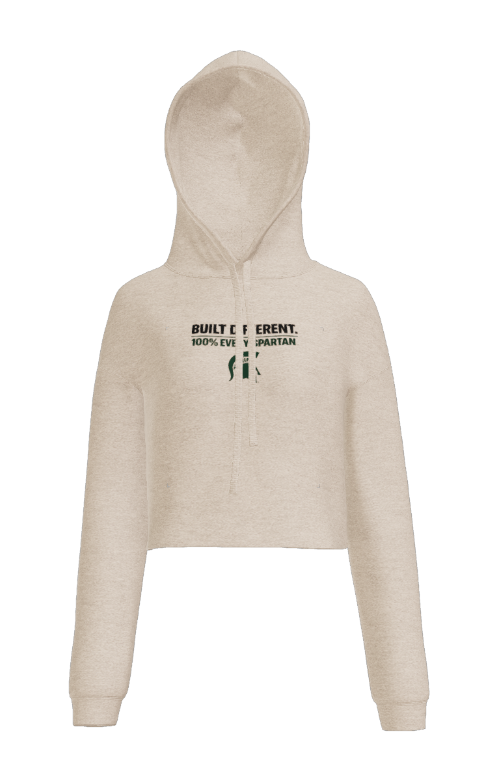 Cropped cream hoodie with the text 