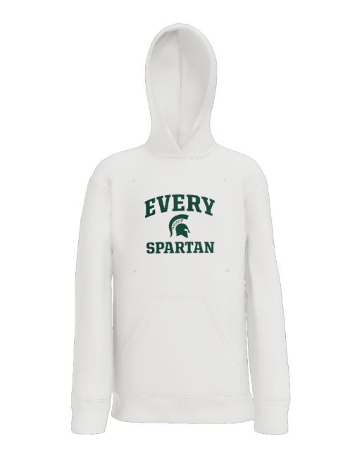 White long-sleeved hooded sweatshirt with 