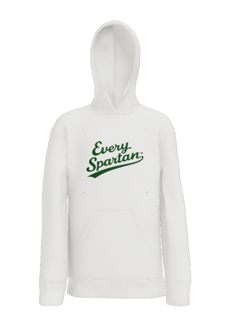 A white hooded sweatshirt with 