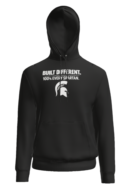 A black hooded sweatshirt with white text 