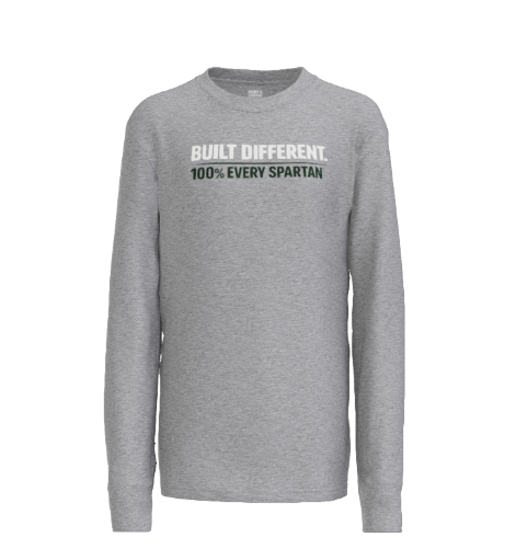 Gray long-sleeved shirt with the text 