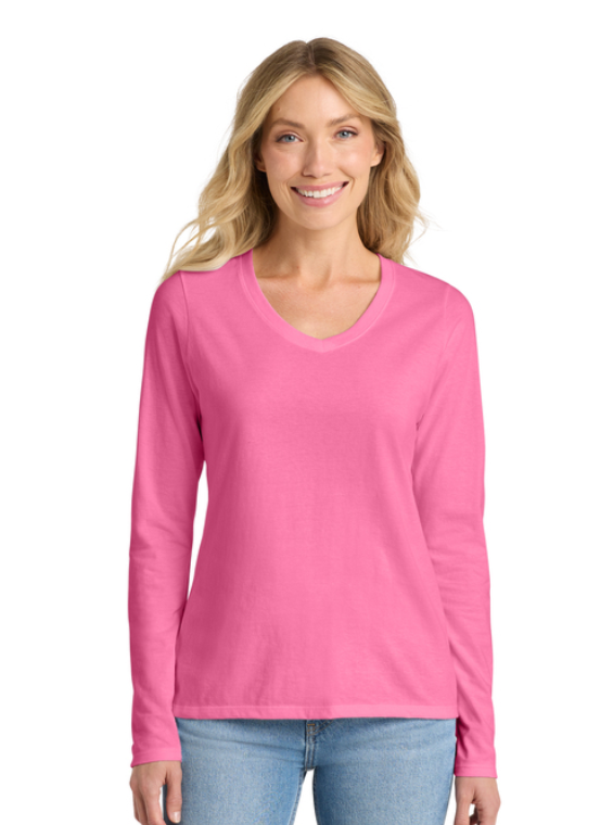 Women's Long Sleeve Fan Favorite™ V-Neck Tee (manifesto) Port & Co™ Sangria