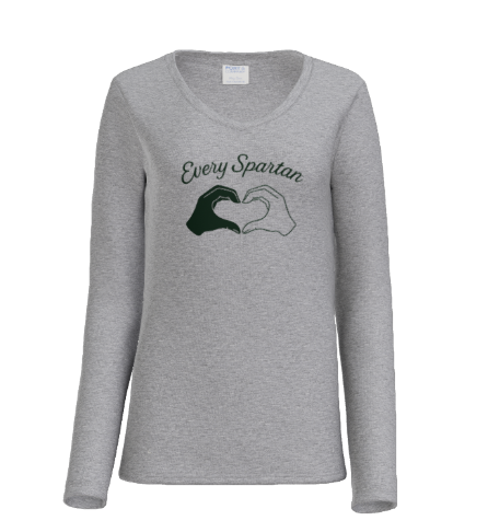 Women's Long Sleeve Fan Favorite™ V-Neck Tee (heart hands) Port & Co™ Athletic Heather
