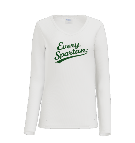 Women's Long Sleeve Fan Favorite™ V-Neck Tee (hockey script) Port & Co™ White