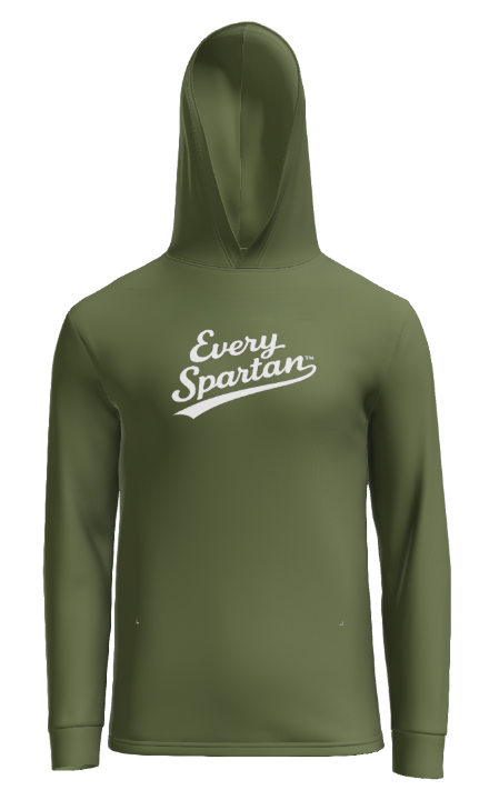 Olive green hooded long-sleeve shirt with 