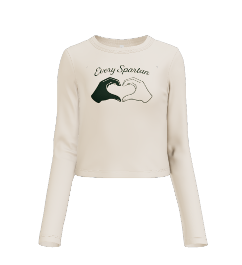 Cream-colored long-sleeved crop top with 