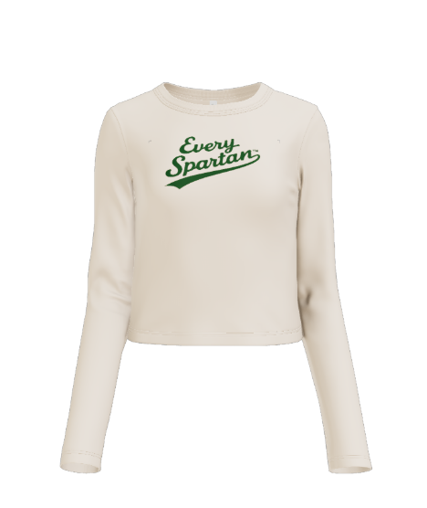 Cream-colored, long-sleeved, cropped shirt with 