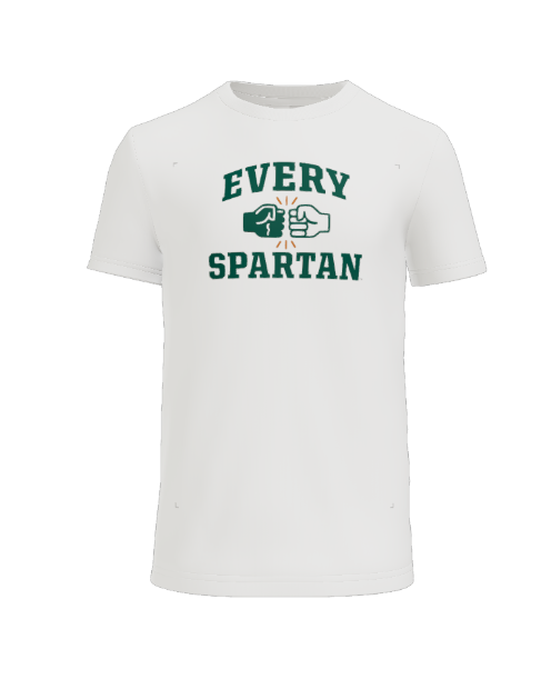 A white t-shirt featuring the green text 